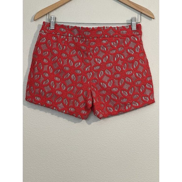 Judith March Women Red Floral Lace Overlay Teal Flat Front Chino 3.5” Shorts S - Picture 6 of 6